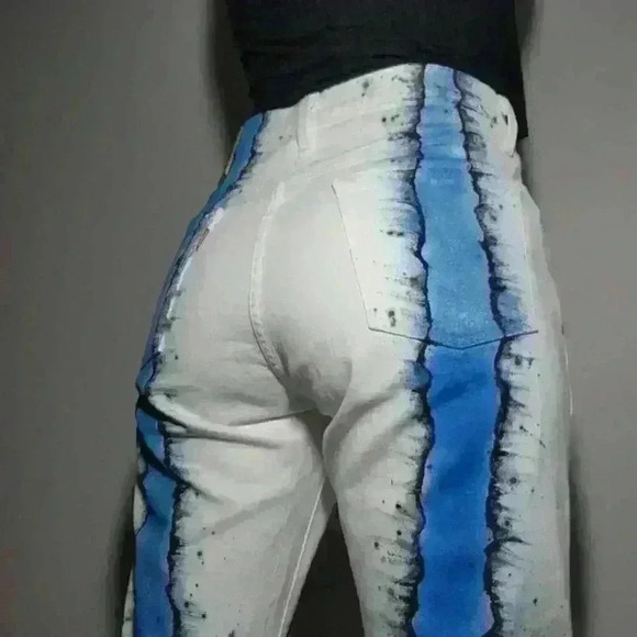 Unique colorful hand-painted artsy jeans size 32 with octopus design - Picture 5 of 14